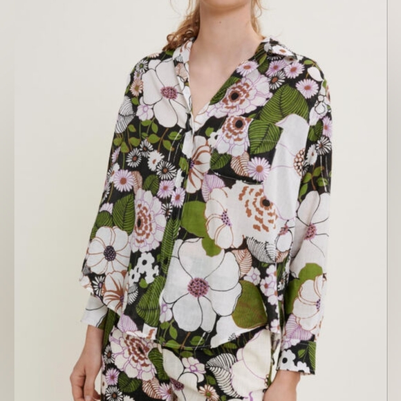 Maje 70's Floral Print Shirt button down blouse size small (1) - Picture 1 of 12